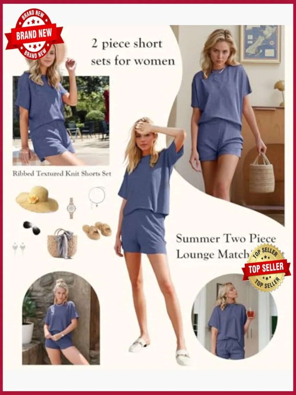 Women 2 Piece Shorts Set Ribbed Lounge Matching Sets